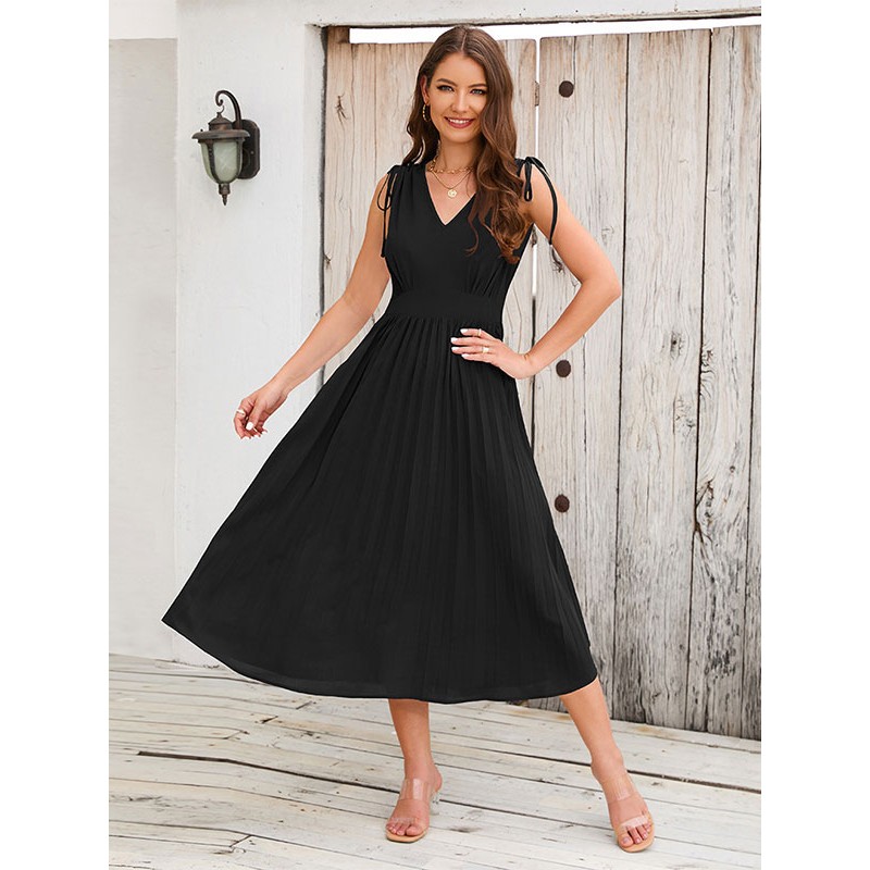Women V-Neck Sleeveless Midi Dress Chic  Modern Spring Summer