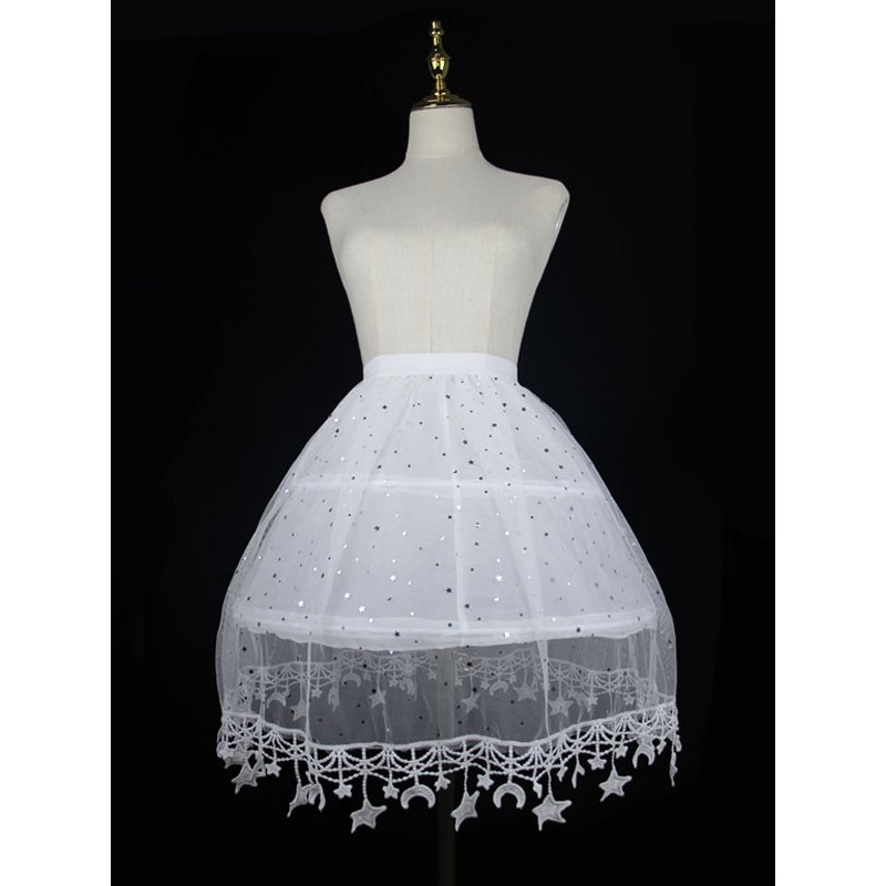 White Lolita Petticoats Lace Polyester Gothic Lolita Petticoat Stars Print  Lolita Skirt Gothic Lolita Petticoat Daily Casual