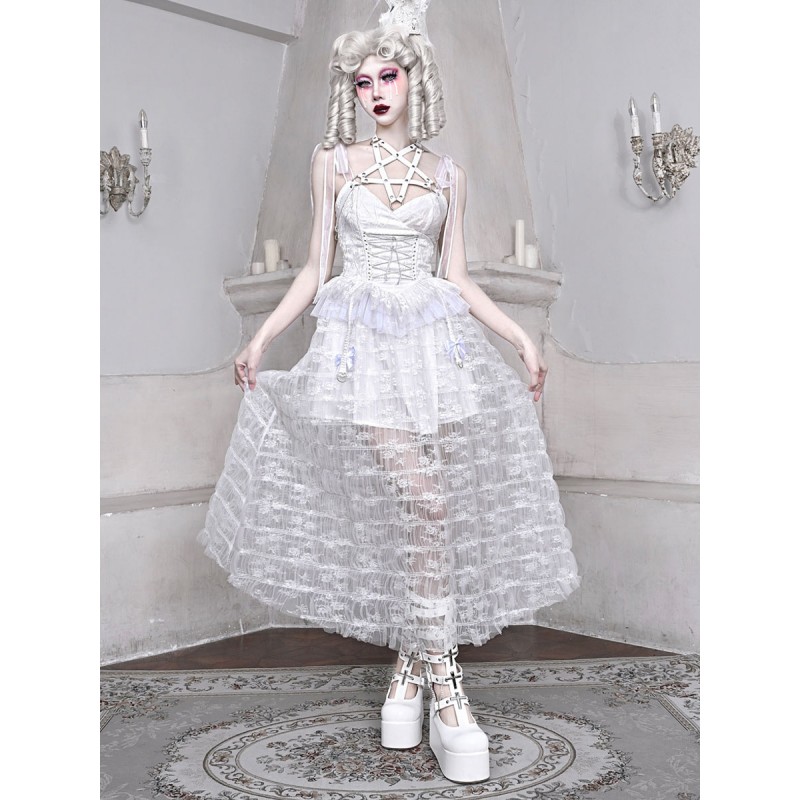 Gothic Lolita Punk Dresses Lace Up Lace White Dresses