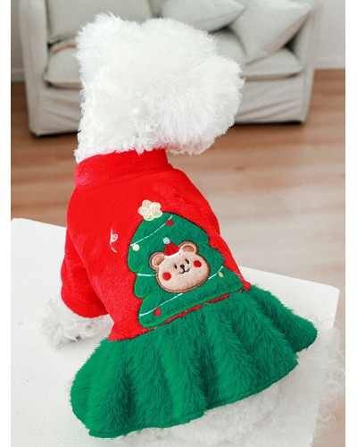 Pet Costume Christmas Red Clothes Burlesque Polyester Pet Supply
