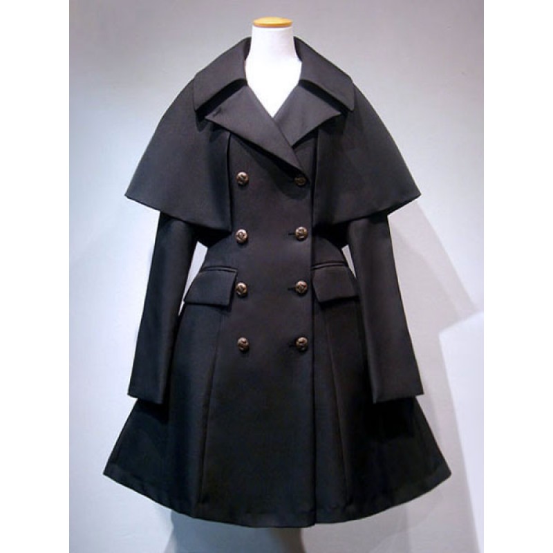Gothic Lolita Overcoat Double Breasted Poncho Design Button Black Lolita Winter Coat Night Out Daily Casual Party Tea Party