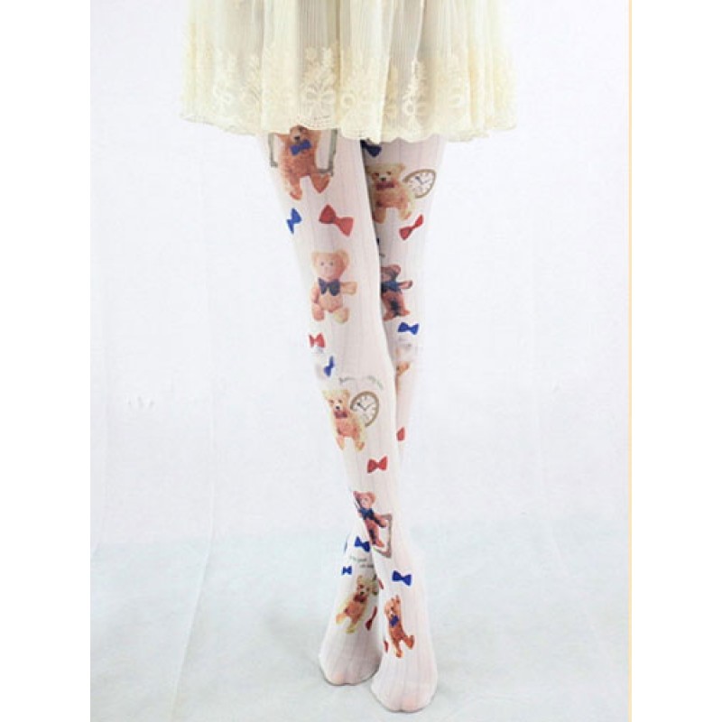 Classic Velvet Lolita Tights Bears Print Sweet