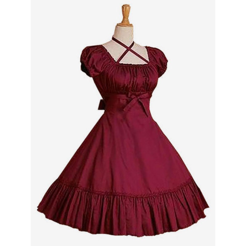 Lolita Dress OP Burgundy Short Sleeve Lolita One Piece Dress Sweet Spring Summer Fall Winter