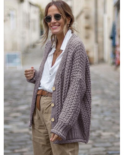 Sweaters Cardigans Lavender Acrylic Buttons Long Sleeves Oversized Chic  Modern Casual