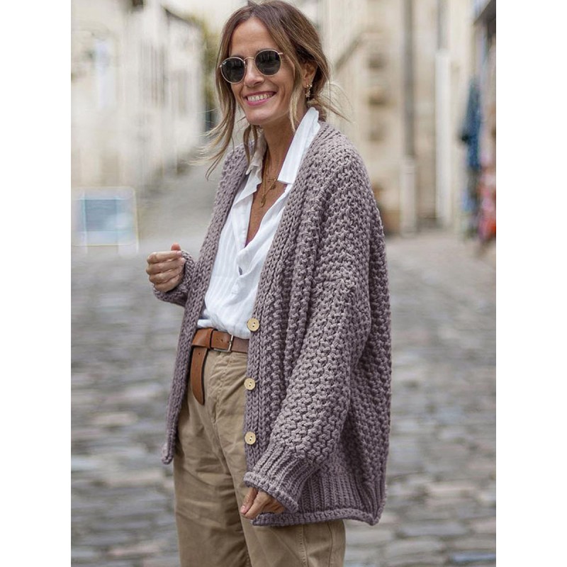 Sweaters Cardigans Lavender Acrylic Buttons Long Sleeves Oversized Chic  Modern Casual