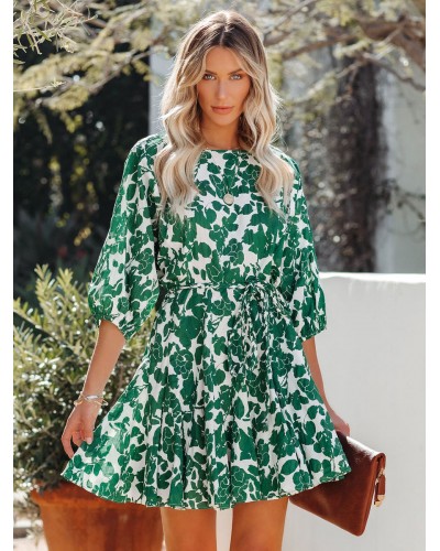 Skater Dresses Jewel Neck Half Sleeves Layered Sexy Fit And Flare Dress Summer Resort Wear