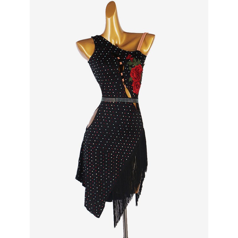 Women Latin Dance Costume Black 's Lycra Spandex Dress Dancing Wear