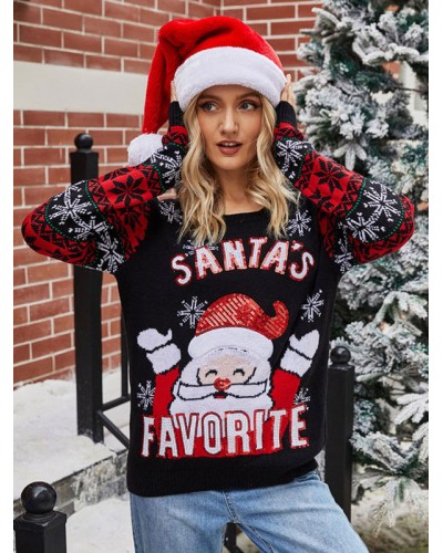Women Knit Pullovers 2023 Christmas Santa Sweater Tops Classic  Traditional Casual Spring Fall Winter