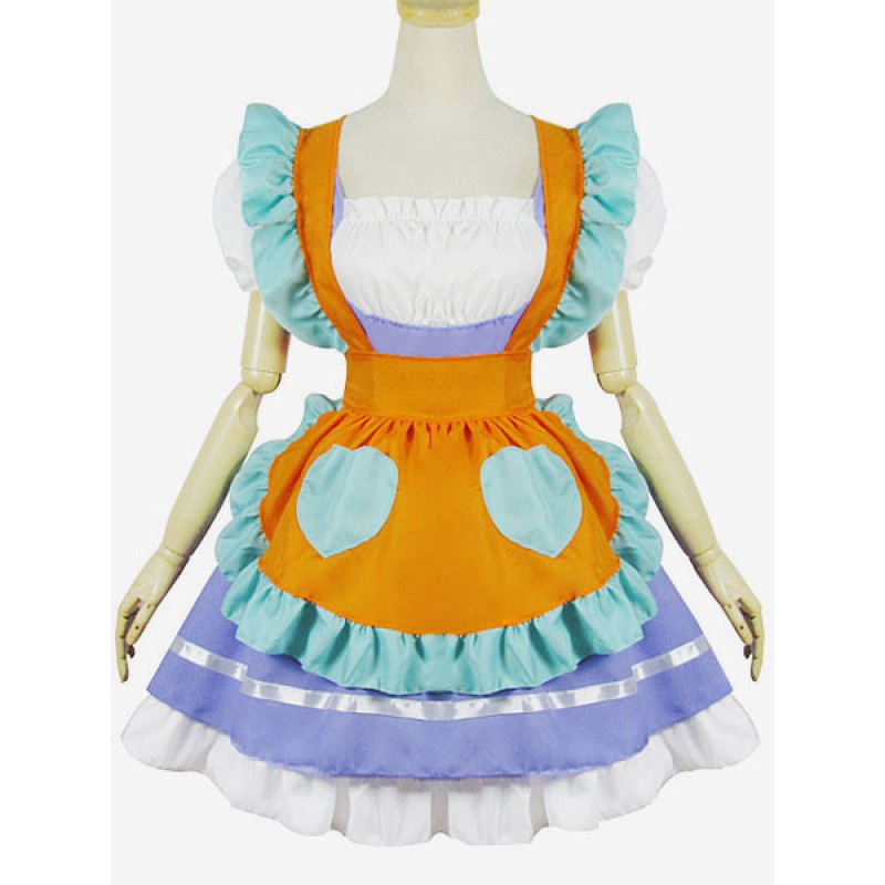 En Lolita Set Color Block Ruffle Lolita Jumper Skirt With Apron Sets Maid Daily Casual Tea Party