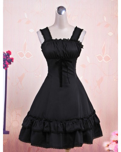 Classic Black Sleeveless Cotton Lolita One-Piece Daily Casual