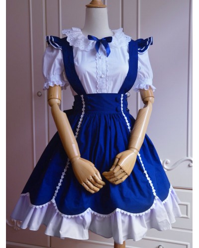 Sweet Blue Cotton Short Sleeves Lolita Outfits