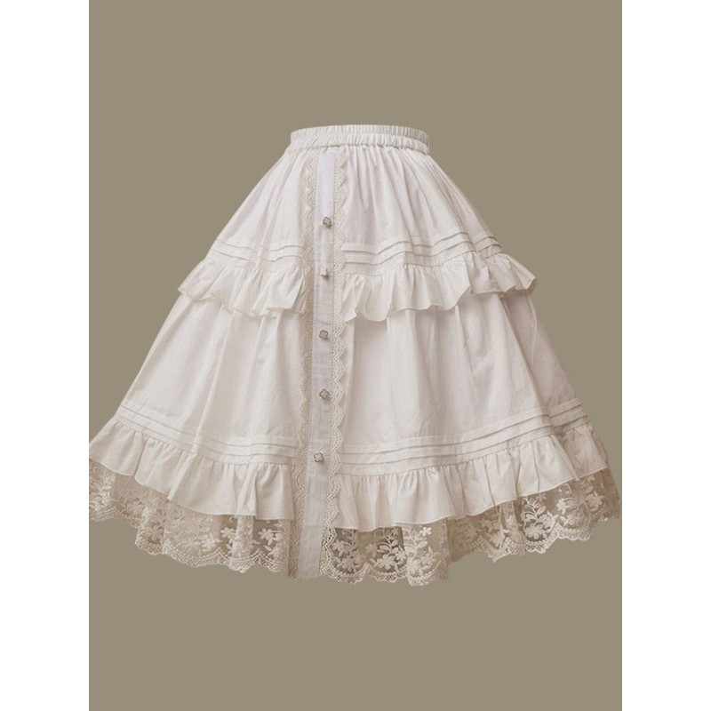 Sweet Lolita SK Lace Trim Frill Cotton White Lolita Skirt Daily Casual Tea Party