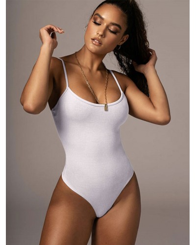 Women Apricot Bodysuit Straps Neck Backless Top Sexy Summer