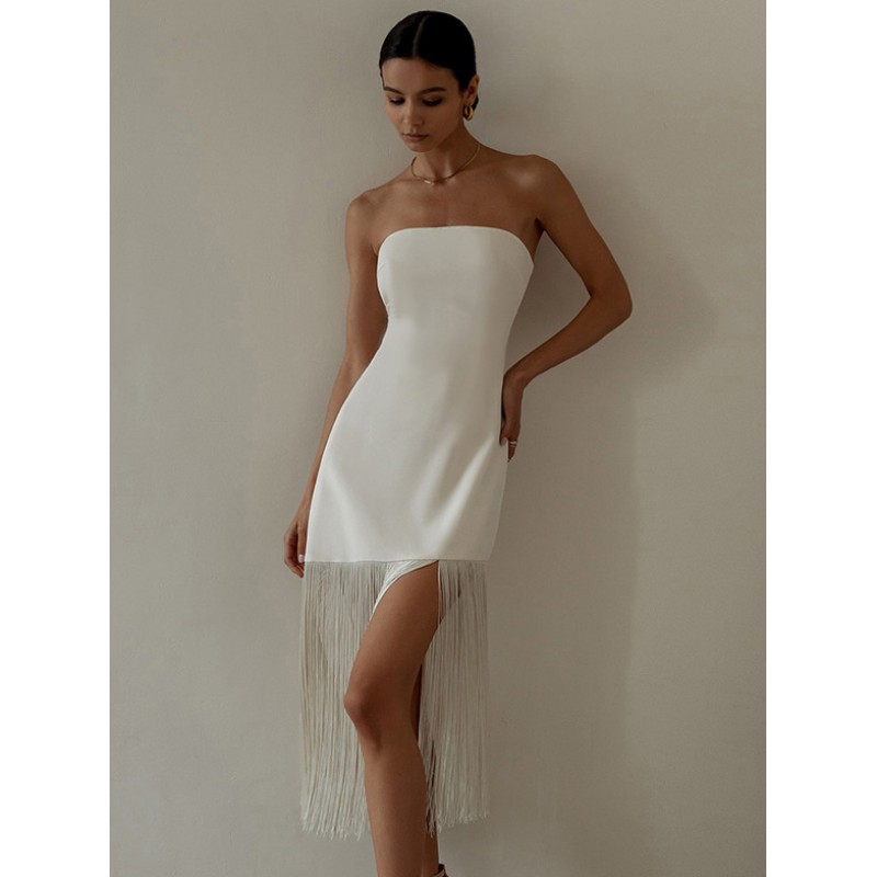 Birthday Dresses Black Sleeveless Fringe Sexy Strapless Open Shoulder Slim Fit Dress Sheath Dress Bodycon Night Out