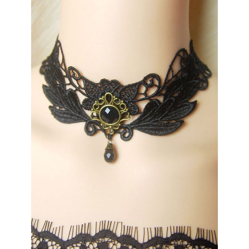 Gothic Lolita Choker Lace Gems Black Lolita Necklace