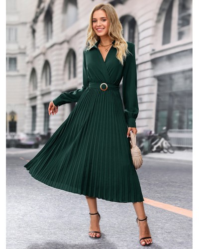 Midi Dresses Dark Green V-Neck Long Sleeves Fall Dresses For Women Chic  Modern Casual Street Wear Daily Casual Office  Career