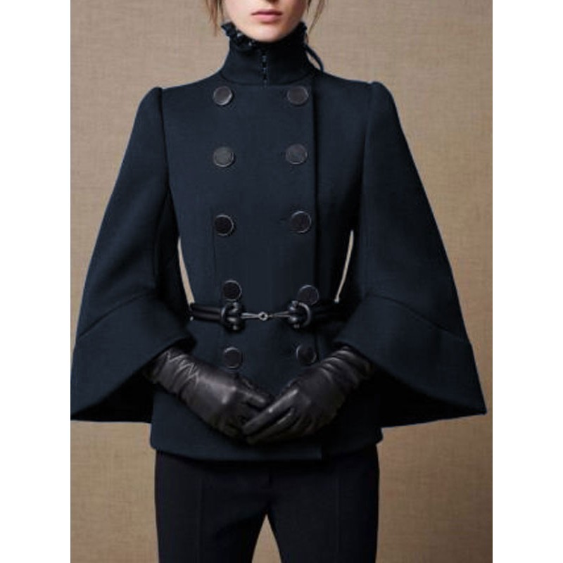 Military Coat Double Breasted Buttons Cape Poncho For Women Poncho  Cape
