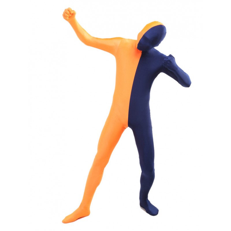 Unisex Morph Suit Orange And Navy Lycra Spandex Zentai Suit Full Body Suit