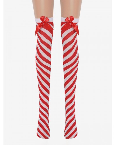 Women Saloon Stockings Red Stripes Knee High Socks Carnival Cosplay Costume Accessories Pantyhose  Tights