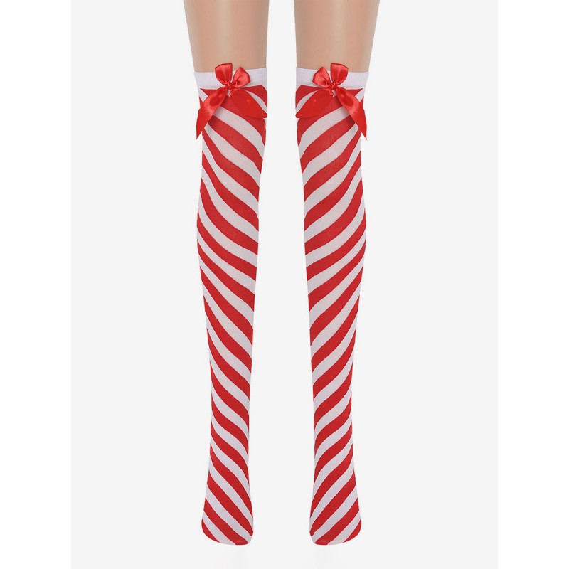 Women Saloon Stockings Red Stripes Knee High Socks Carnival Cosplay Costume Accessories Pantyhose  Tights