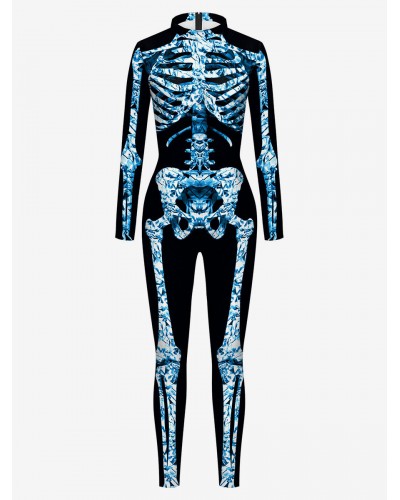 Women Halloween Jumpsuit Deep Brown Leotard Skeleton Halloween Scary Lycra Spandex Catsuit Zentai