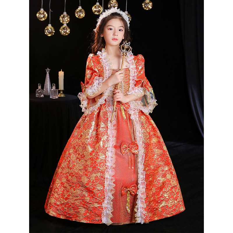 Polyester Fiber Tea Party 3/4 Length Sleeves Polyester Dress Gothic Red Kids' Lolita Dresses