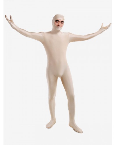 Unisex Ecru White Open Face Zentai Bodysuit Lycra Spandex Unicolor Costume Morphsuits Halloween