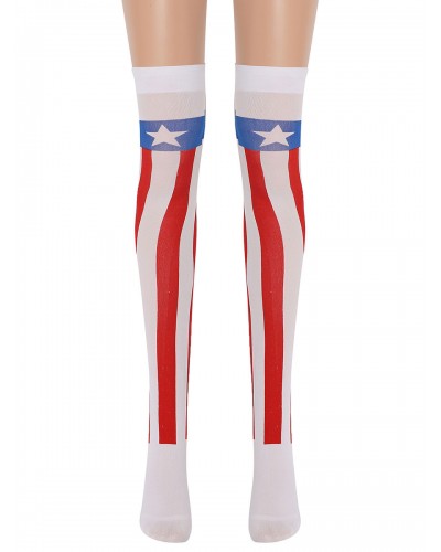 Women Saloon Stockings American Flag Knee High Socks Carnival Cosplay Costume Accessories Pantyhose  Tights