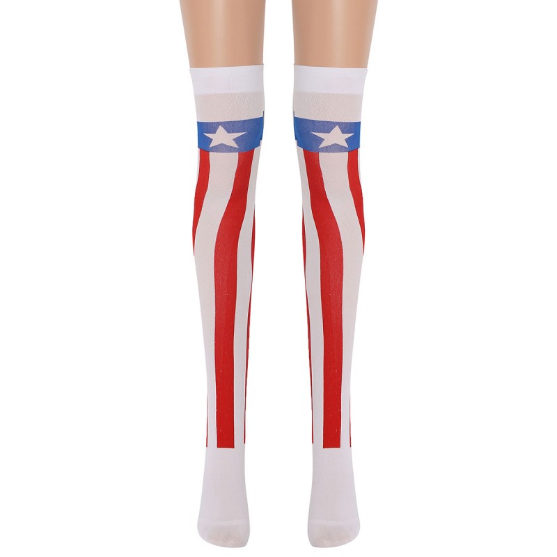 Women Saloon Stockings American Flag Knee High Socks Carnival Cosplay Costume Accessories Pantyhose  Tights