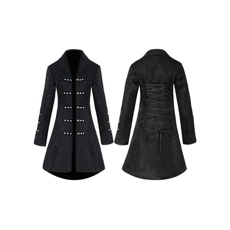 Men Blue Top Buttons Long Sleeves Polyester Polyester Fiber Overcoat Retro Costumes For Man Tops Vintage