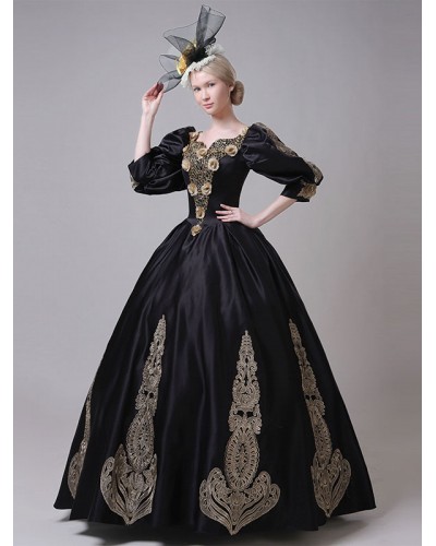Classic Lolita Dresses Polyester Half Sleeves Classical Lolita Dress Black Classic  Traditional Daily Casual Tea Party