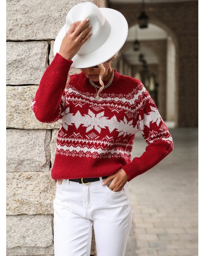 Women Pullovers 2023 Christmas Pattern Knit Sweater Tops Winter