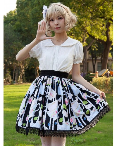 Harajuku Fashion Lolita SK Cardcaptor Sakura   Floral Print Black Ruffles Lolita Skirts