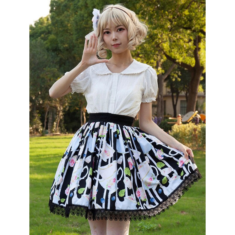 Harajuku Fashion Lolita SK Cardcaptor Sakura   Floral Print Black Ruffles Lolita Skirts