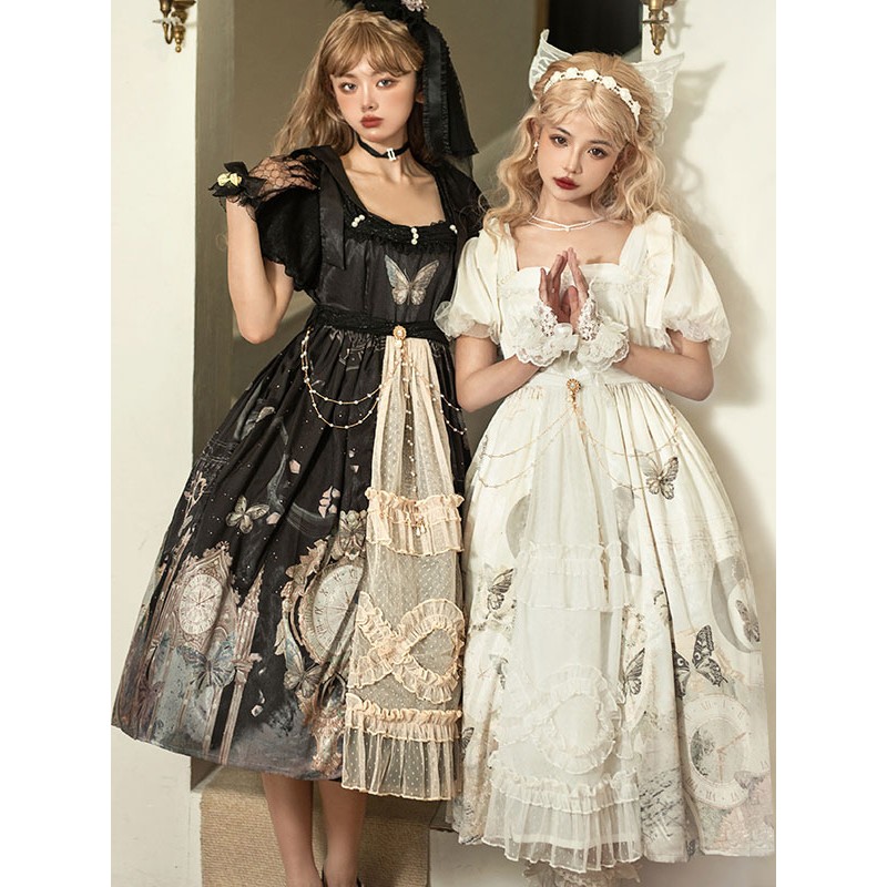 Sweet Lolita Dress Polyester Short Sleeves Dress Adjustable Elastic