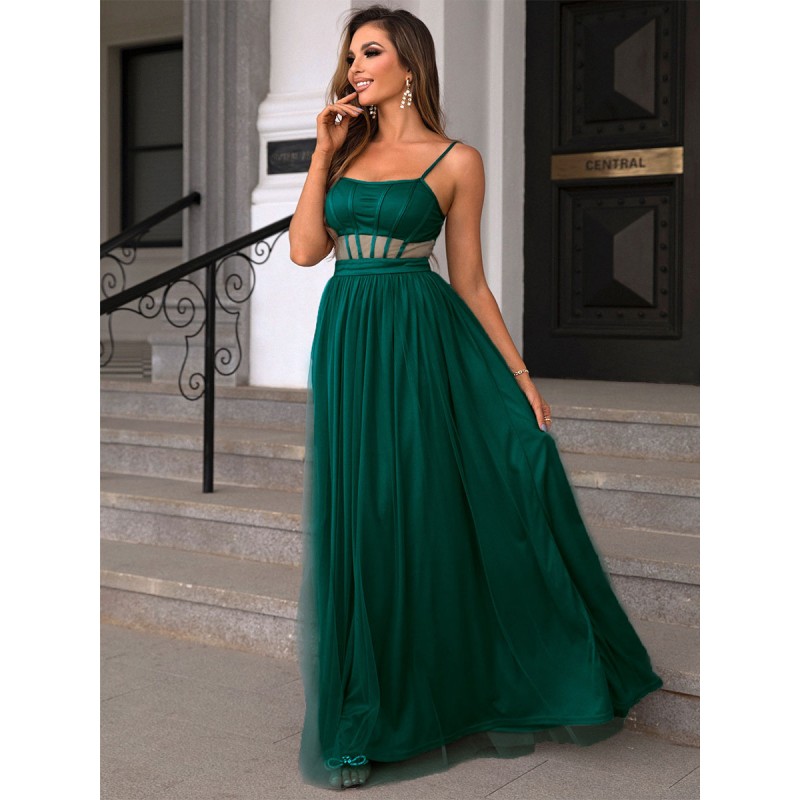 Dresses Dark Green Straps Neck Cut Out Sleeveless Semi Formal Dress Maxi Party