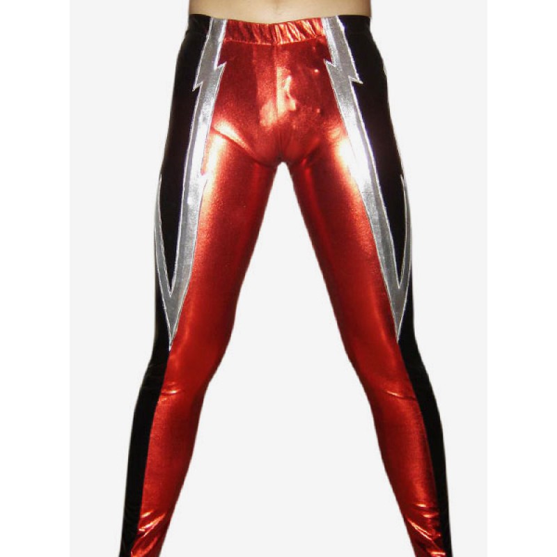Black Red Silver Pattern Shiny Metallic Pants