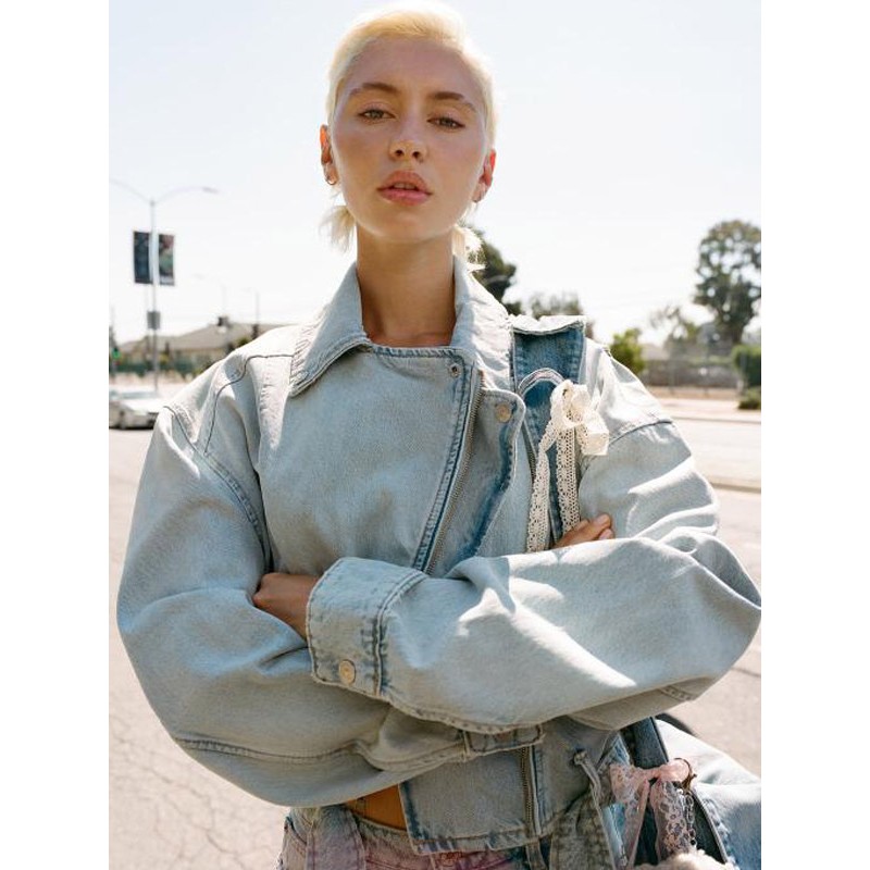 Women's Jackets Turndown Collar Asymmetrical Zipper Casual Sash Field Light Sky Blue Winter Jacket Moto Spring Fall
