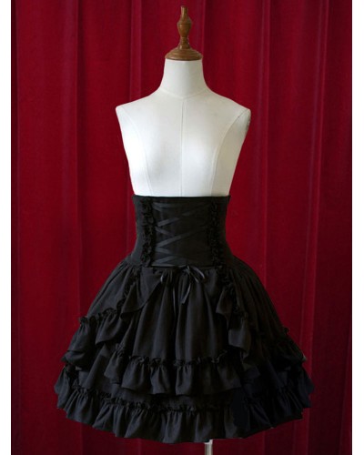 Pure Black High Waist Lolita Short Skirt With Layered Ruffles Gothic Fall Daily Casual