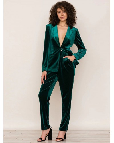 Women Two Piece Suits Velour Blazer Set Spring Outfit Classic  Traditional Fall Winter