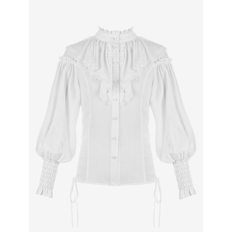 Style Lolita Ruffles Long Sleeves Blouse Lolita Top White Lolita Shirt Blouses Sweet ROCOCO Daily Casual Tea Party