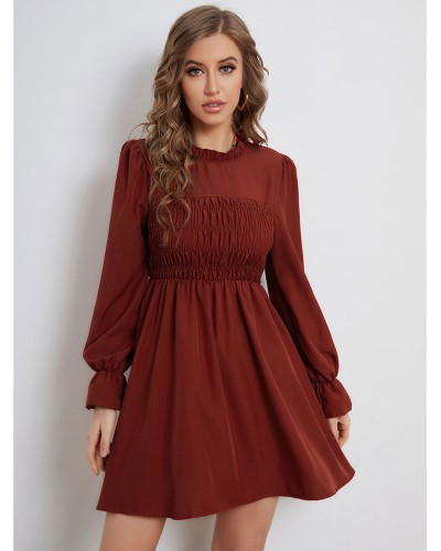Women Dress 1950s High Collar Long Sleeves Knee Length Rockabilly Dress Vintage Spring Fall