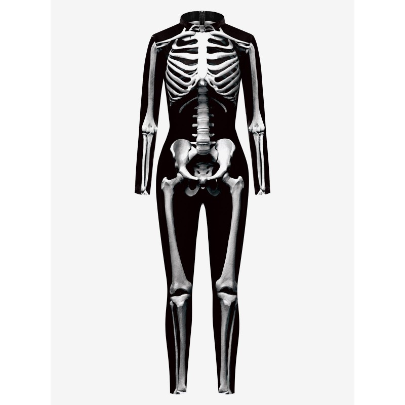Women Halloween Jumpsuit Black Sliver Leotard Skeleton Halloween Scary Lycra Spandex Catsuit Zentai