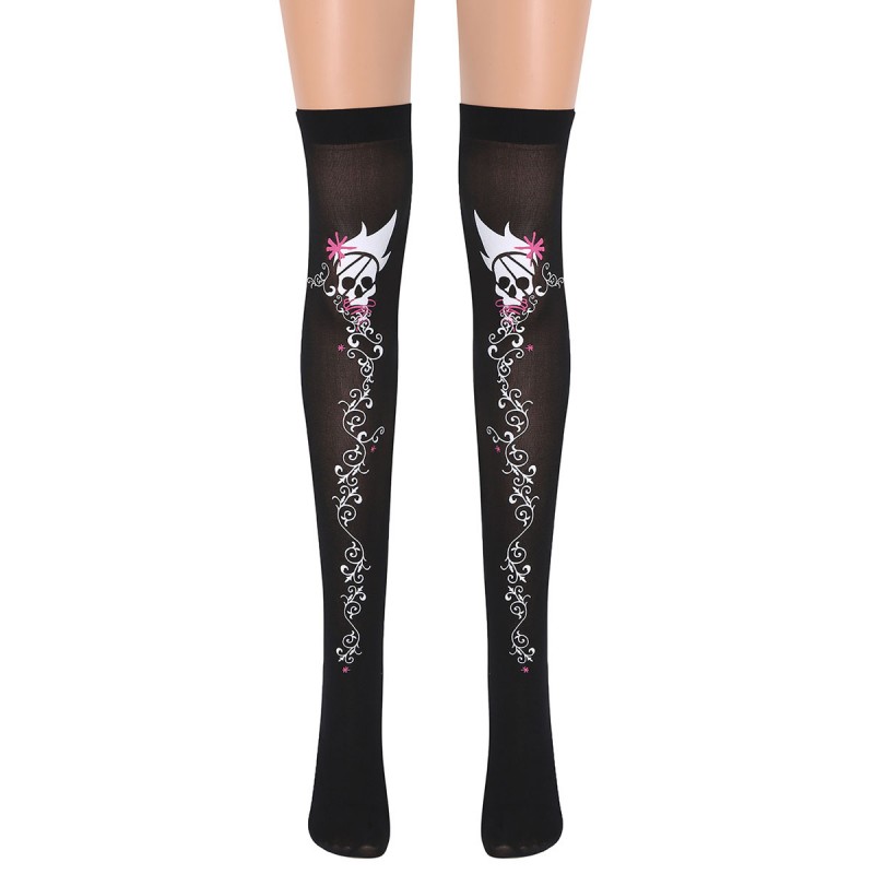 Women Skull Girl Saloon Stockings Knee High Socks Carnival Cosplay Costume Accessories Pantyhose  Tights