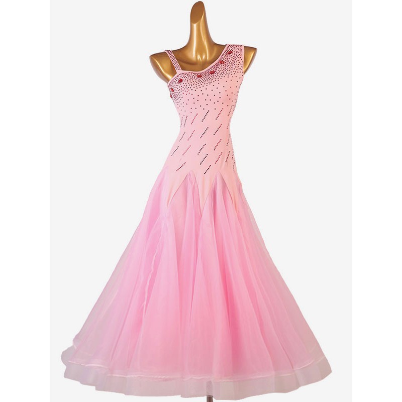 Room Dance Costumes Pink Women's Polyester Dancer Bodycon Dress Rhinestones Dance Wear Sexy Ball