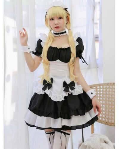 Black Lolita Outfits Bows Bell Short Sleeves Headwear Top Sets Daily Casual