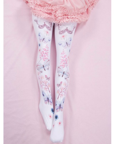 Sweet Lolita Socks Pink Accessory Spandex Butterfly Pattern Lolita Accessories Pantyhose  Tights Daily Casual