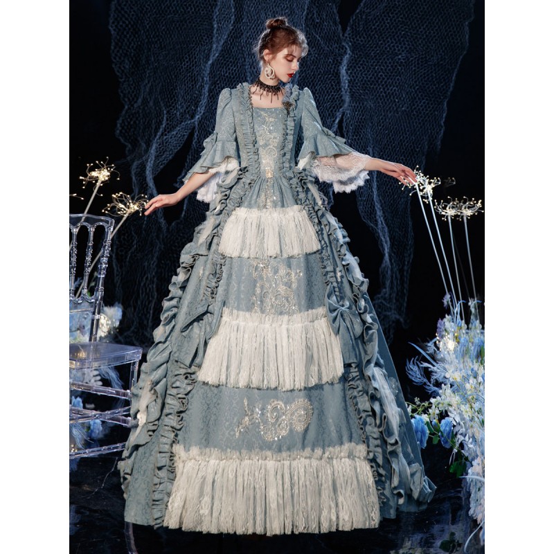 Women Rococo Victorian Retro Costume Dress Layered Ruffles Cosplay Costume Carnival Euro-Style ROCOCO