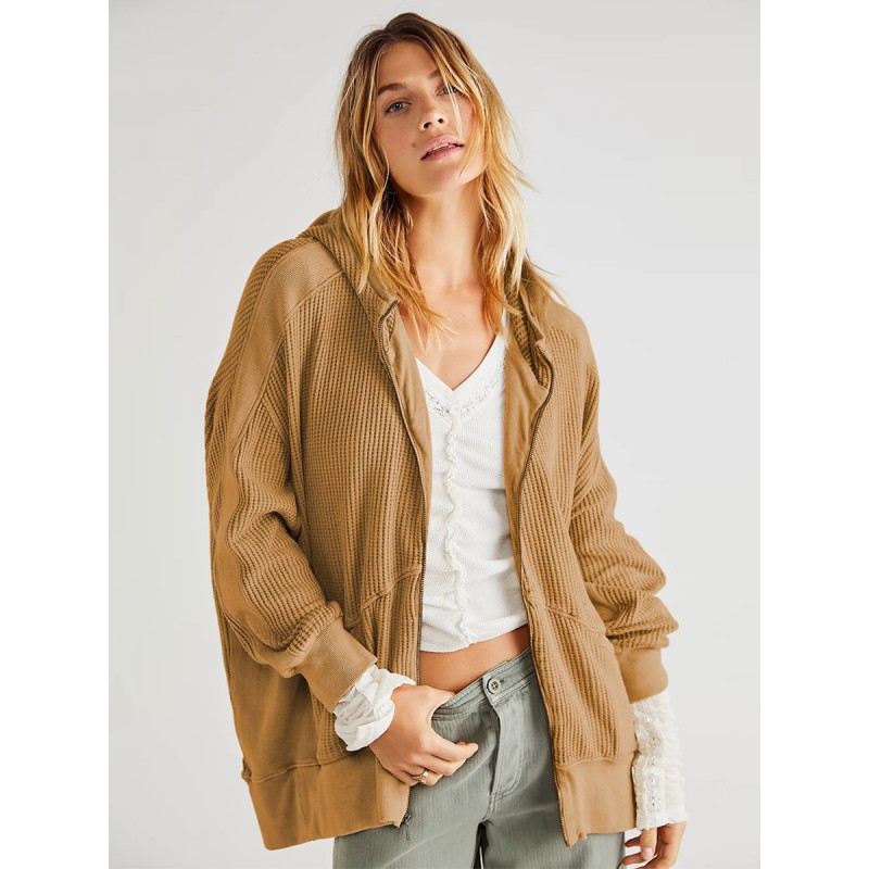 Zipper Long Sleeve Street Outerwear For Women Hooded Jacket Spring Fall Winter
