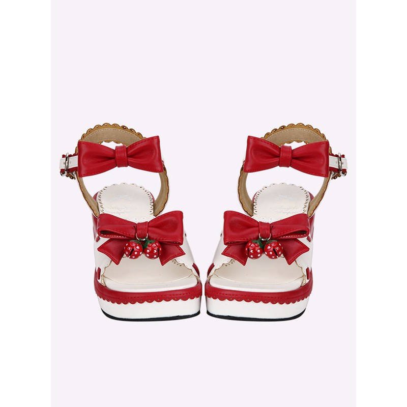 Sweet Lolita Sandals Strawberry Bell Bows White Lolita Shoes